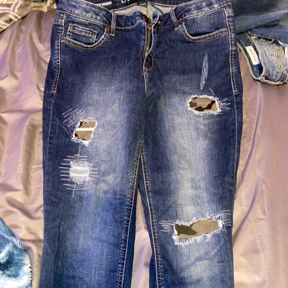 Lane Bryant Distressed Camo Patch Skinny Jeans